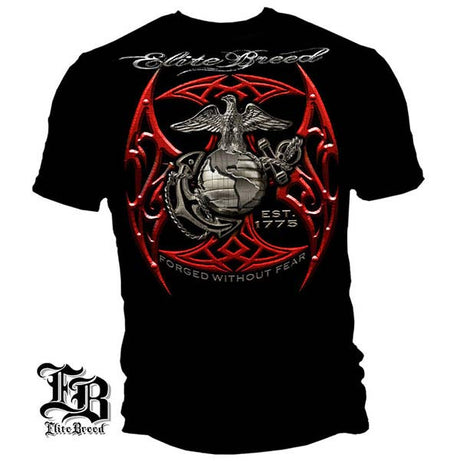 Elite Breed Red Blades Forged Without Fear USMC T-Shirt - Black