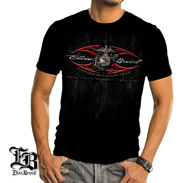 Elite Breed Red Blades Forged Without Fear USMC T-Shirt - Black