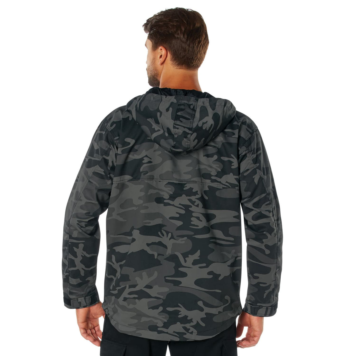 Black Camo Military Style Hooded Anorak Parka