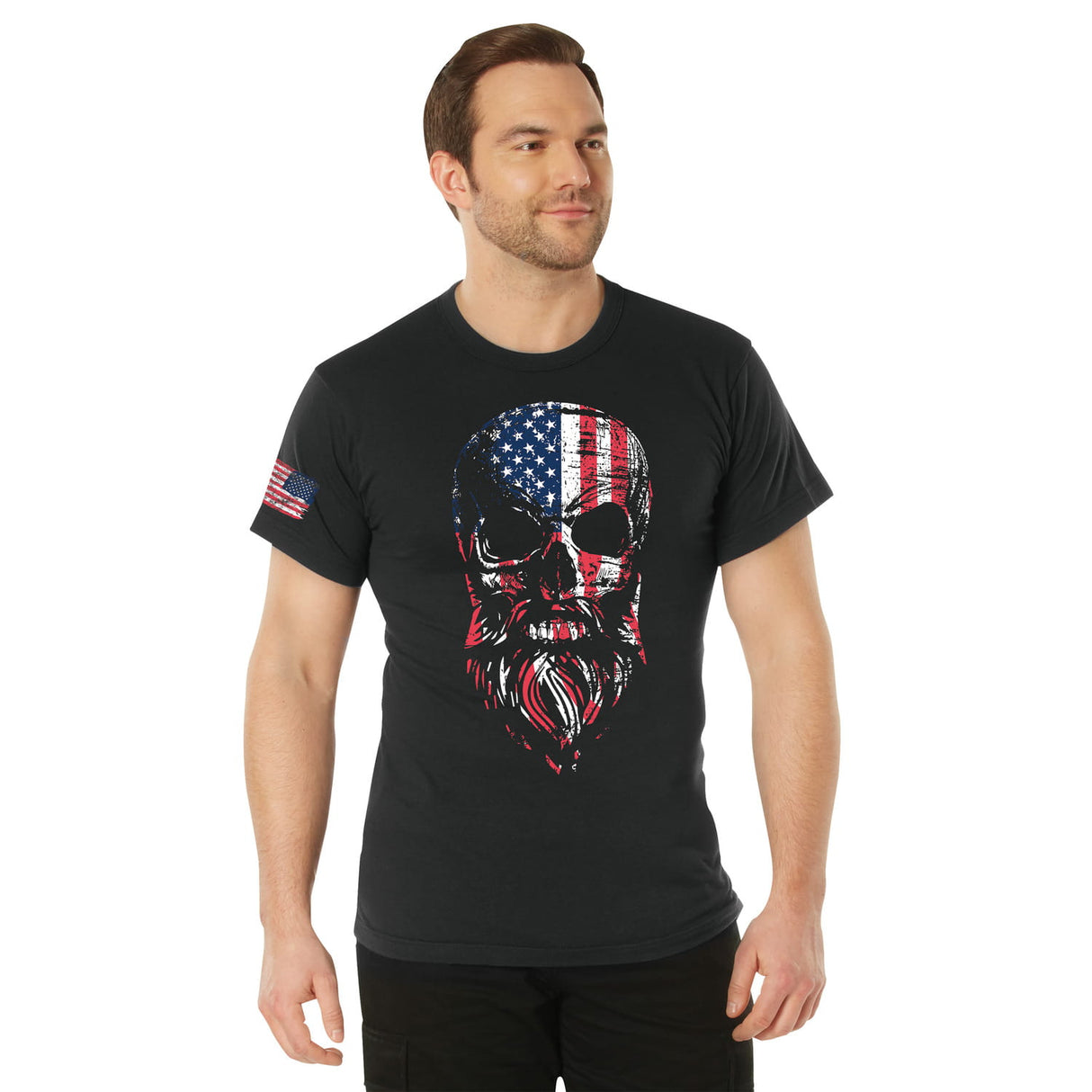 Rothco Full-Color US Flag Bearded Skull T-Shirt