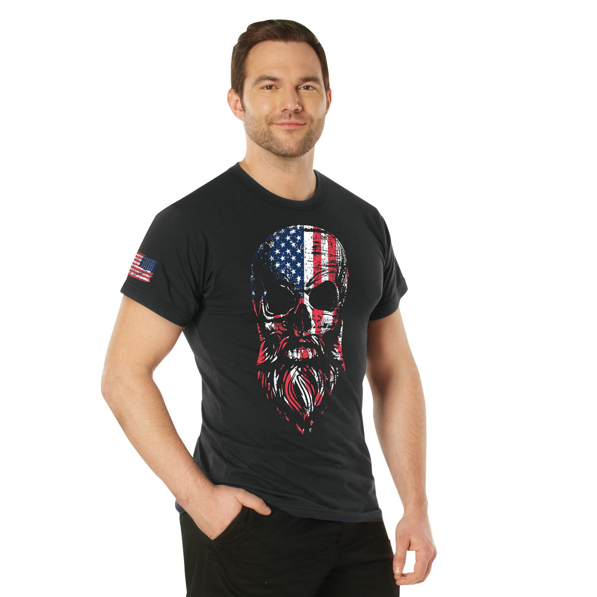 Rothco Full-Color US Flag Bearded Skull T-Shirt