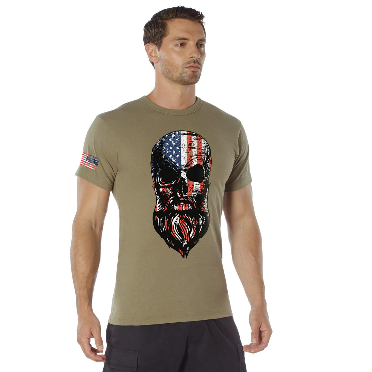Rothco Full-Color US Flag Bearded Skull T-Shirt