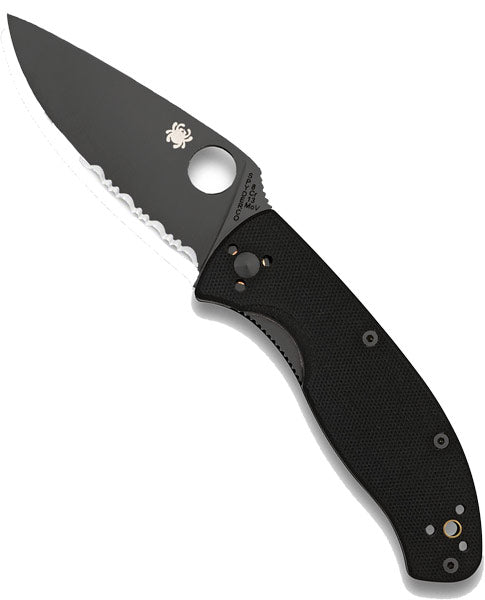 Spyderco Tenacious Black Combination Edge Pocket Knife - C122GBBKPS