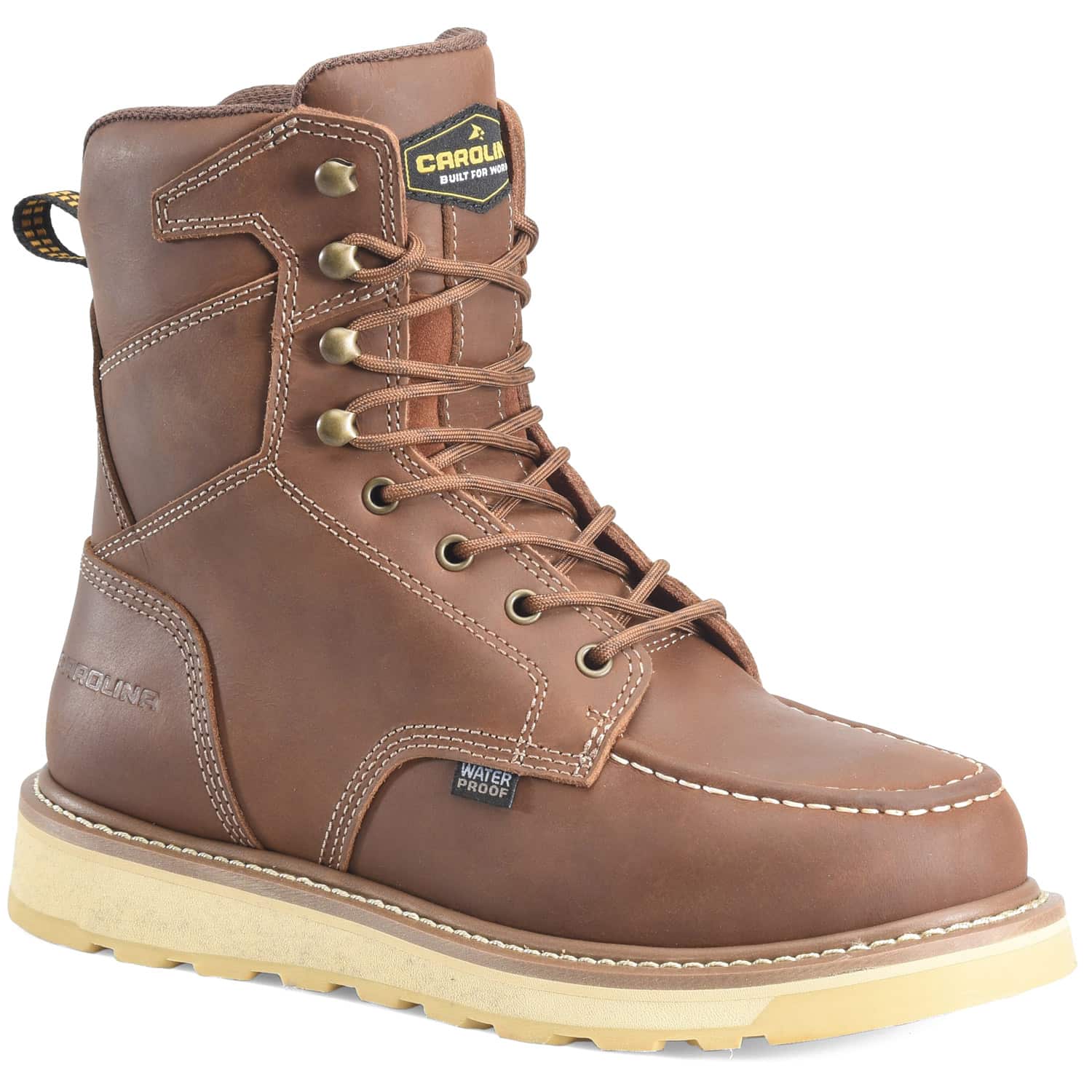 Carolina Gruntz Mens 8-Inch Waterproof Wedge Sole Moc Toe Work Boot