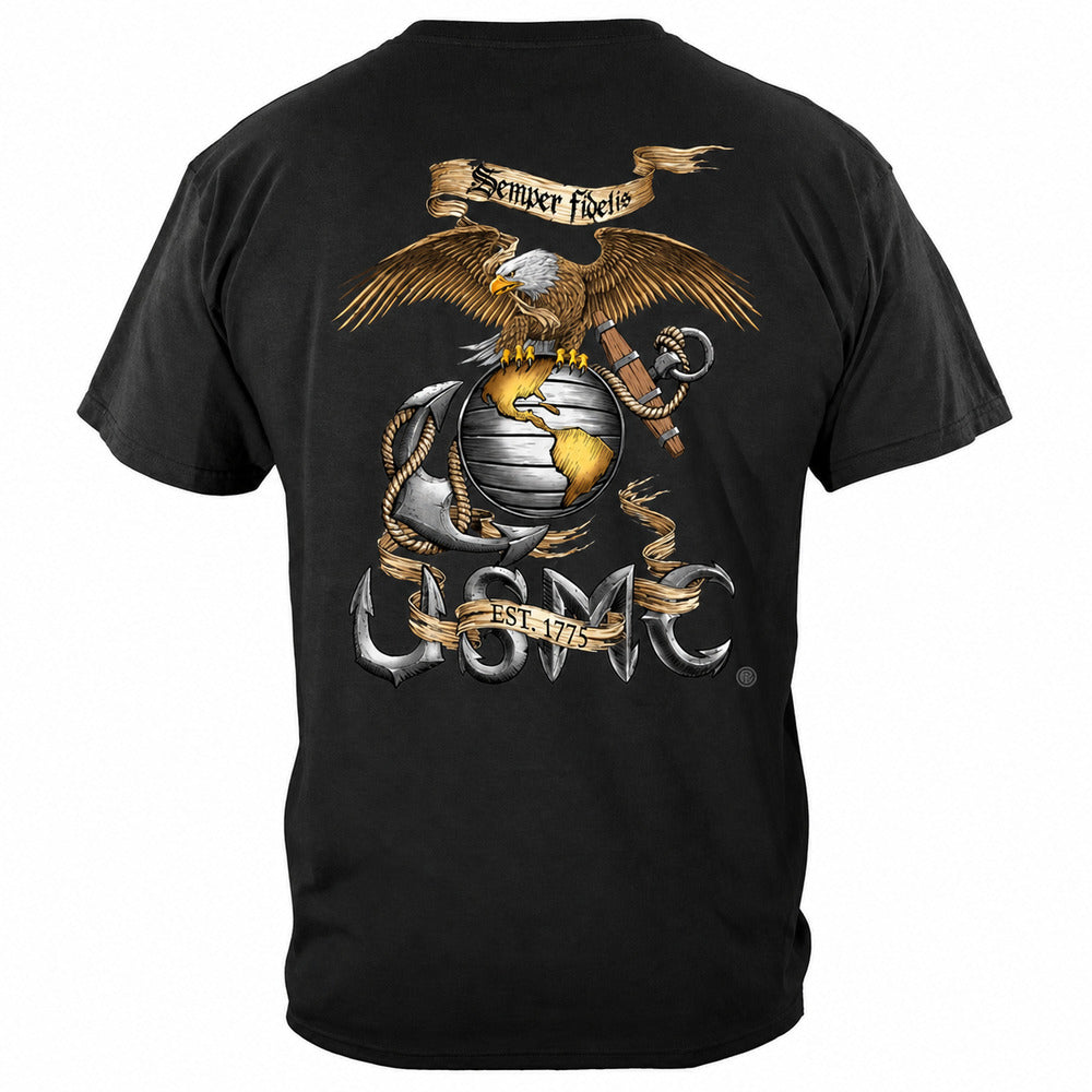 Rustic Semper Fidelis USMC T-shirt - Black - back view