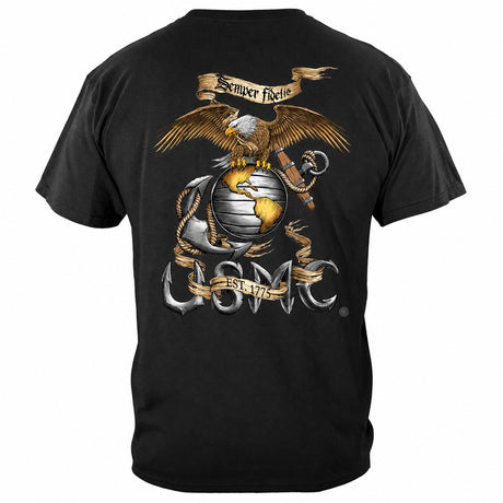 Rustic Semper Fidelis USMC T-shirt - Black - back view
