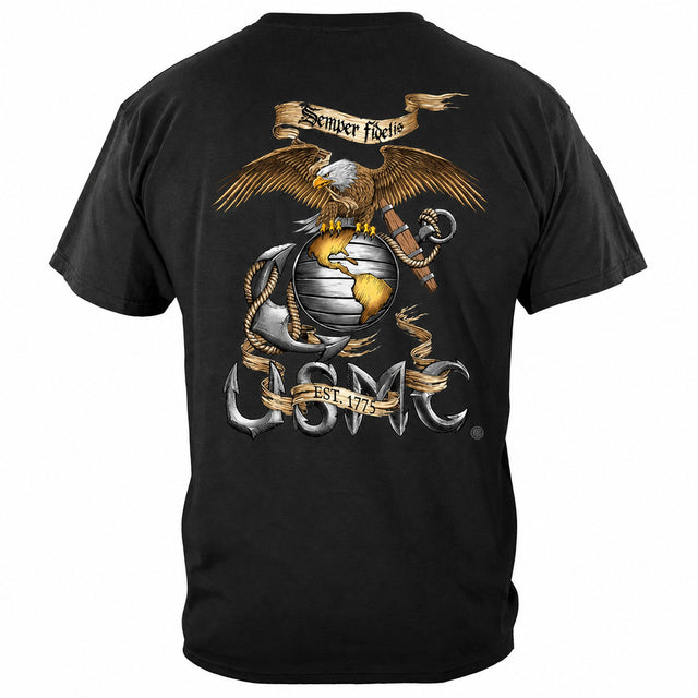 Rustic Semper Fidelis USMC T-shirt - Black - back view