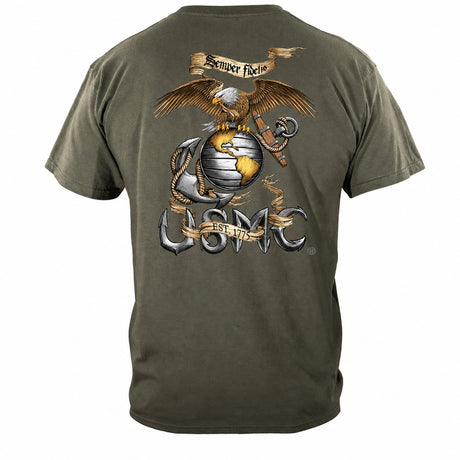 Rustic Semper Fidelis USMC T-shirt - Green - back view