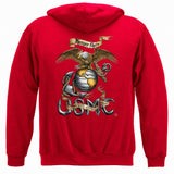 Rustic Semper Fidelis USMC Hoodie - Red - back view