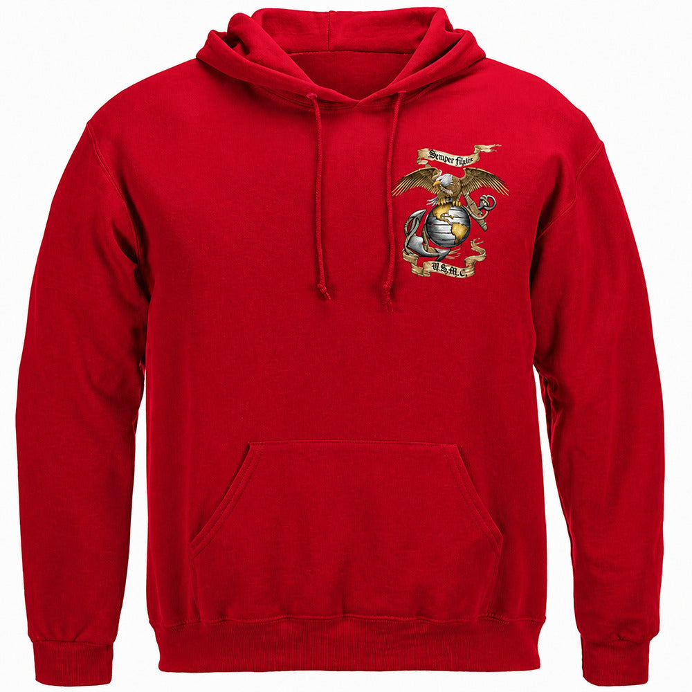 Rustic Semper Fidelis USMC Hoodie - Red - front view