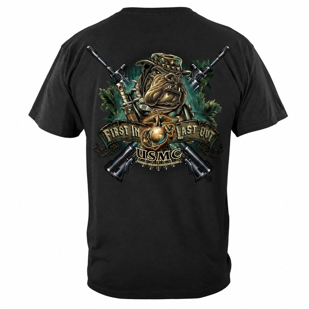 First in Last Out USMC in the Bush T-shirt - back view