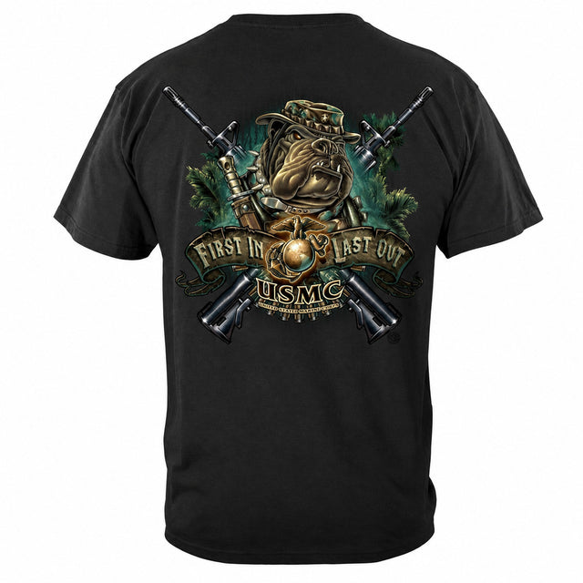 First in Last Out USMC in the Bush T-shirt - back view