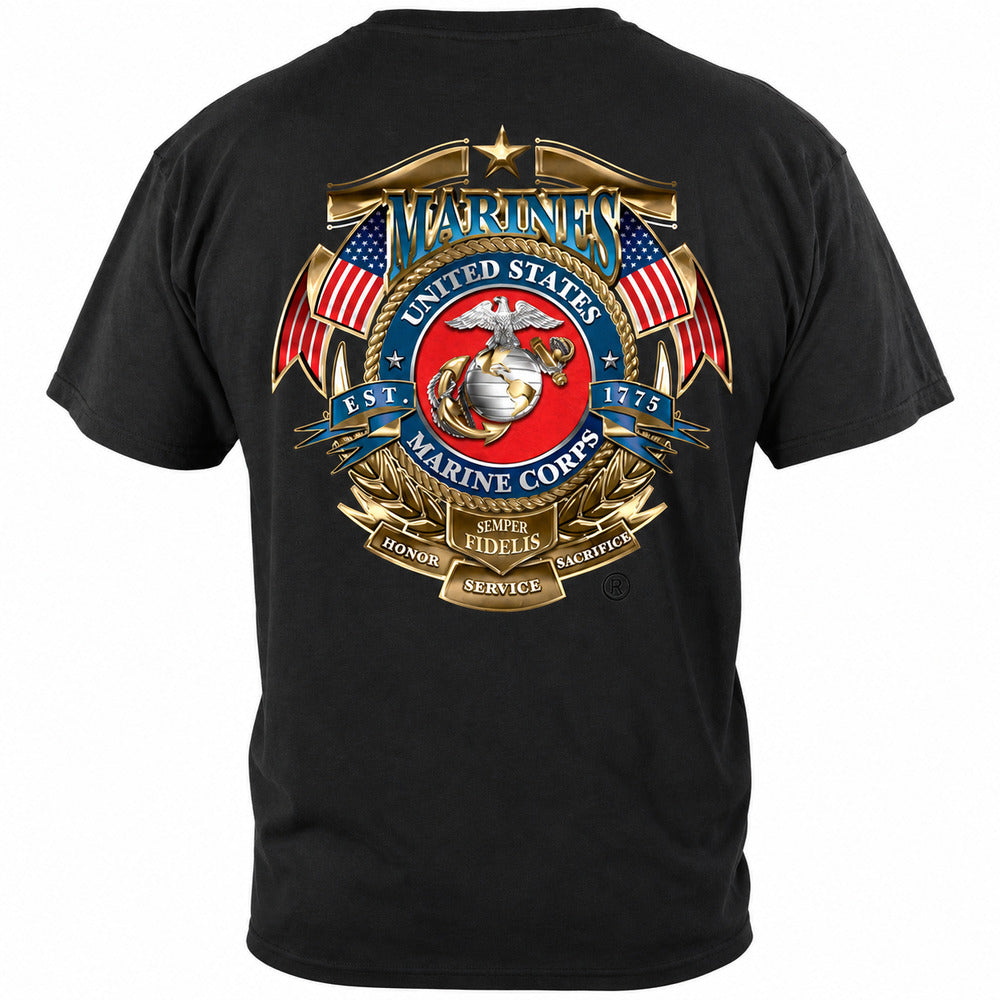 USMC Badge of Honor Semper Fi T-Shirt - Black - back view
