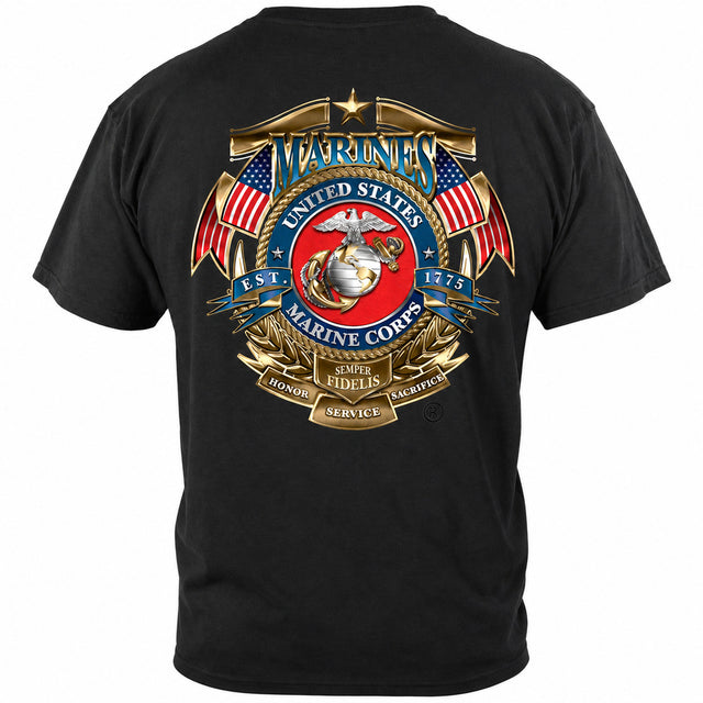 USMC Badge of Honor Semper Fi T-Shirt - Black - back view