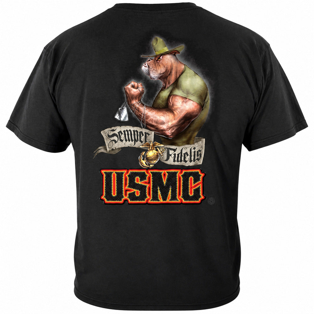 USMC Bulldog Semper Fi T-Shirt - Black - back view