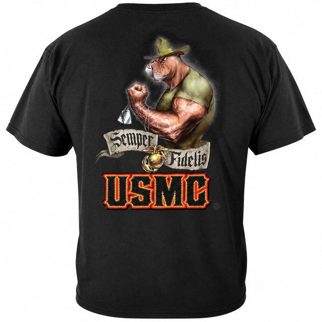 USMC Bulldog Semper Fi T-Shirt - Black - back view