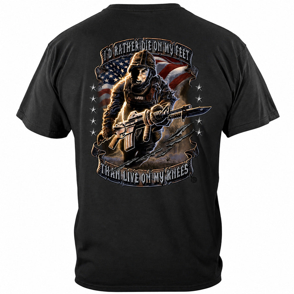 I'd Rather Die on My Feet Military Black T-Shirt - back view