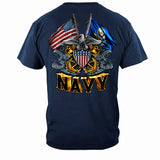 Navy Shield, Double Flag and Eagle T-Shirt - Navy - back view