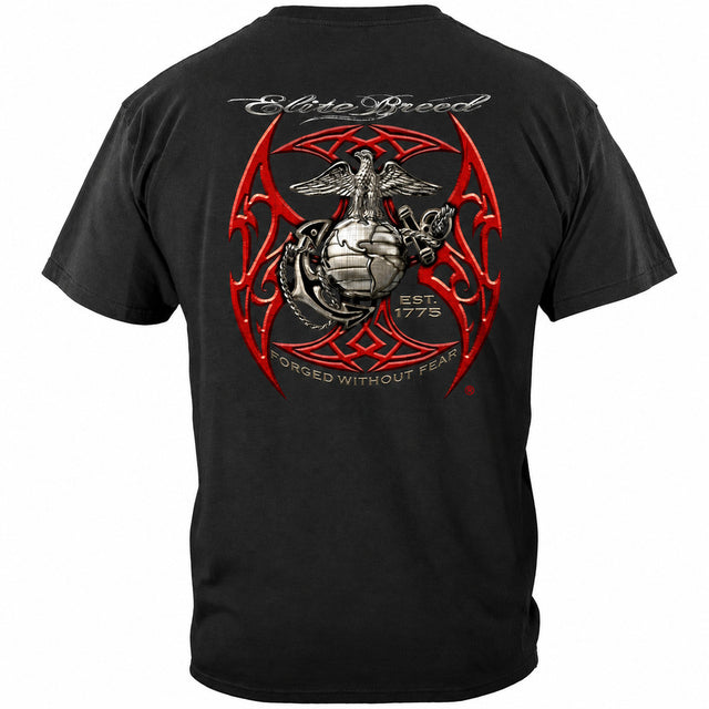 Elite Breed Red Blades Forged Without Fear USMC T-Shirt - Black - back view