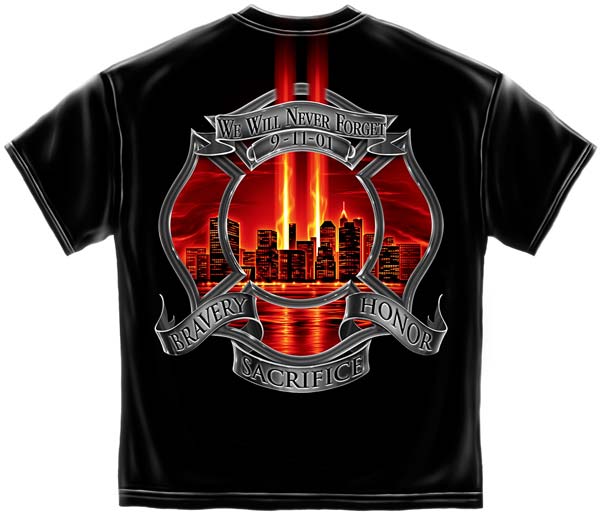 We Will Never Forget 9-11-01 Bravery Sacrifice Honor Tshirt We Will Never Forget 9-11-01 Bravery Sacrifice Honor Tshirt