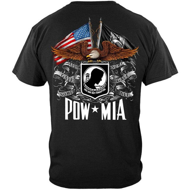 POW MIA Shield, Double Flag and Eagle T-Shirt - Black