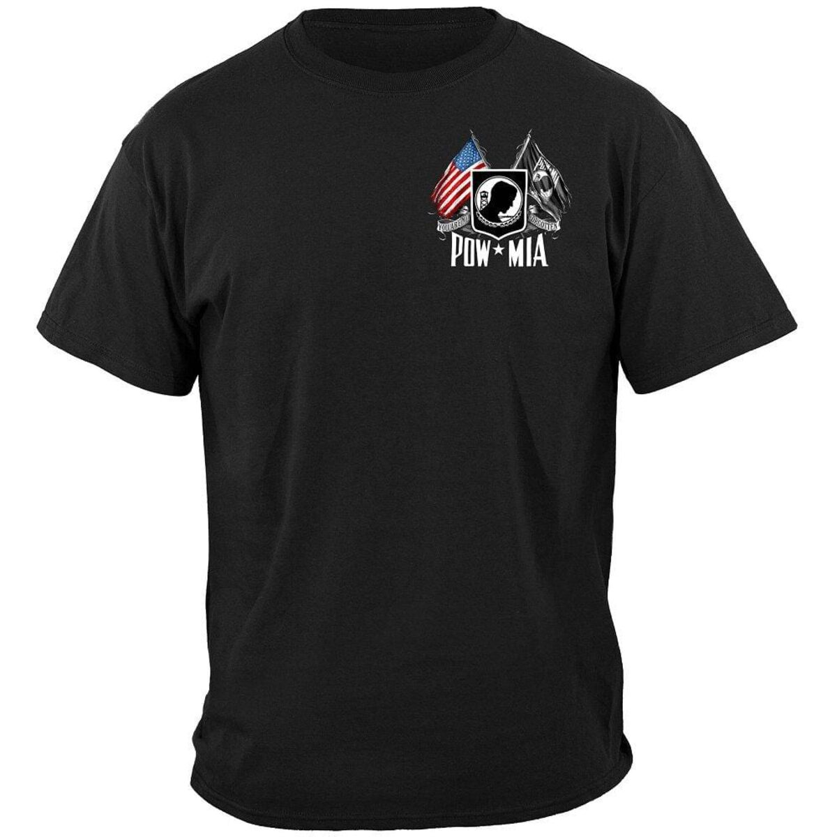 POW MIA Shield, Double Flag and Eagle T-Shirt - Black