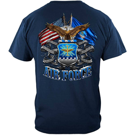 Air Force Shield, Double Flag and Eagle T-Shirt - Navy