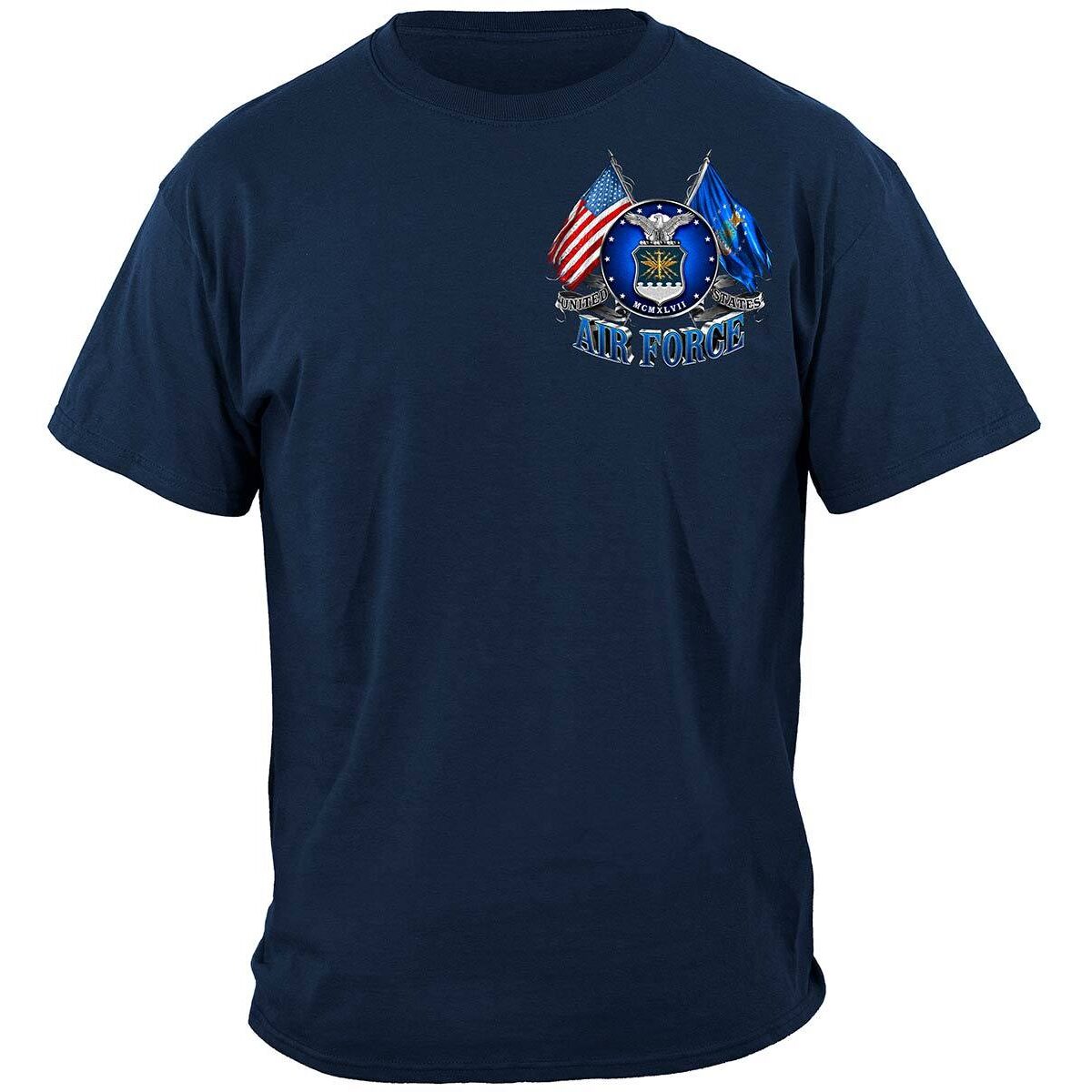 Air Force Shield, Double Flag and Eagle T-Shirt - Navy