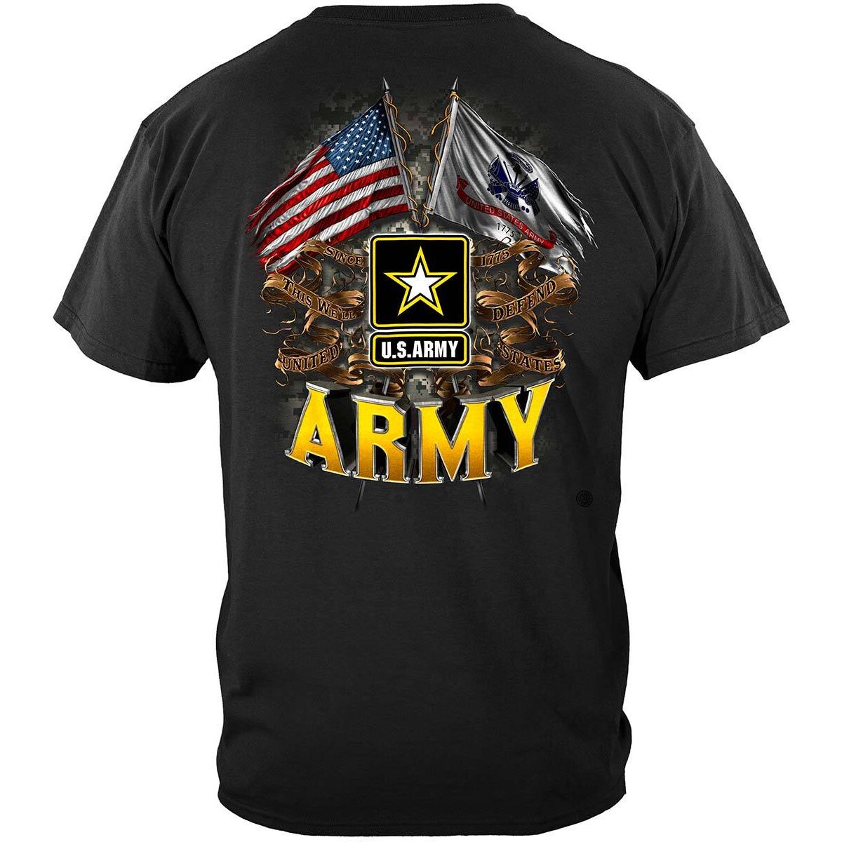 US Army Double Flag T-Shirt - Black