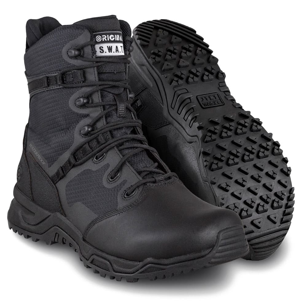 Original S.W.A.T. Alpha Fury 8-inch Polishable Toe Side-Zip Waterproof Men's Black Tactical Boot