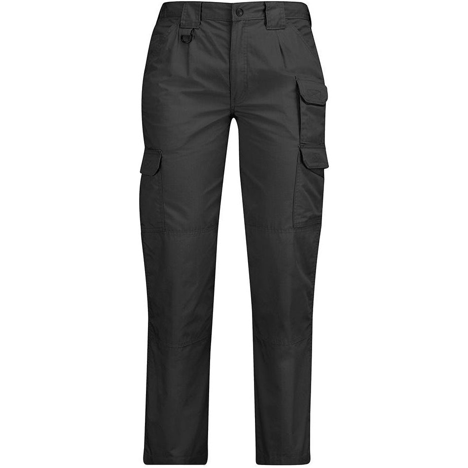 Black cargo pants with side cargo pockets and a button closure, shown against a plain white background.