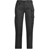 Black cargo pants with side cargo pockets and a button closure, shown against a plain white background.