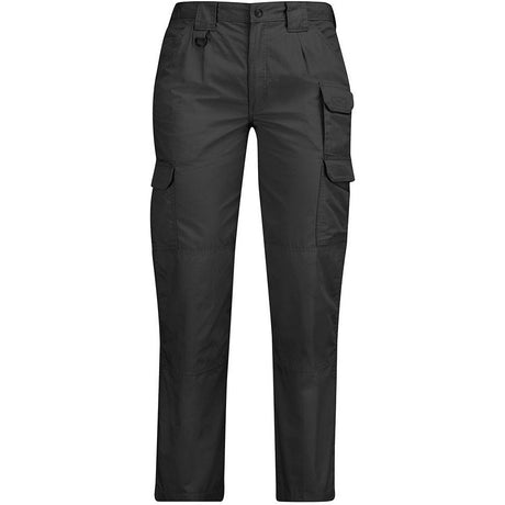 Black cargo pants with side cargo pockets and a button closure, shown against a plain white background.