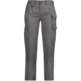 A pair of women's gray cargo pants with multiple utility pockets, shown flat against a solid white background.