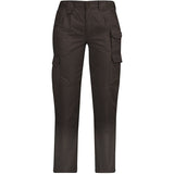 Dark brown cargo pants with side flap pockets and a button closure, shown against a plain white background.