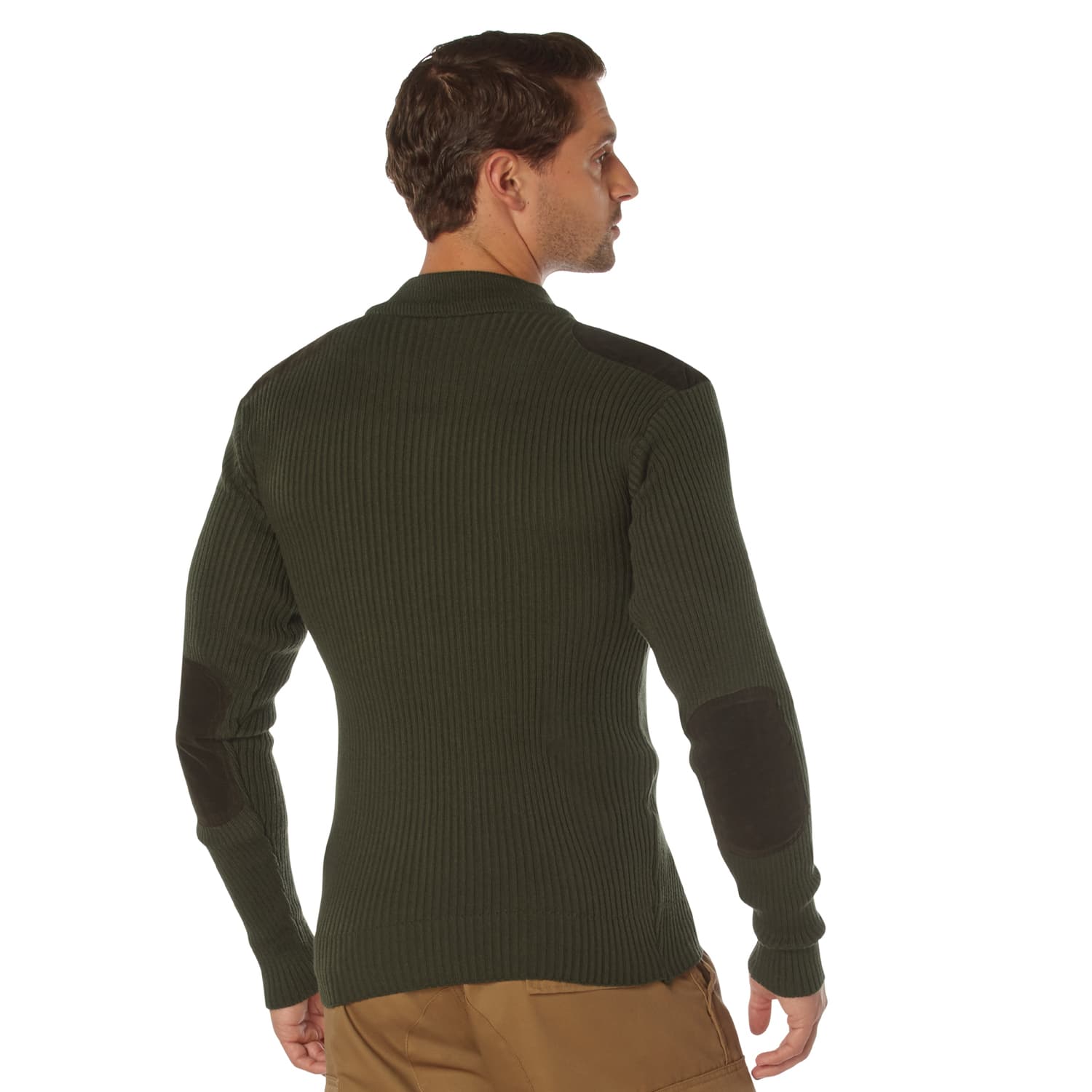 トップス double zip military rib knit Olive Drab Acrylic Quarter Zip Commando Style Military Sweater