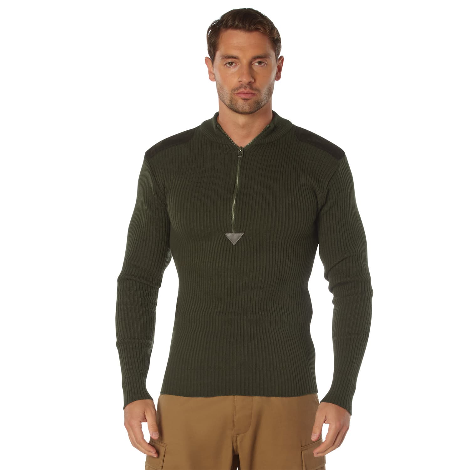 Olive Drab Acrylic Quarter Zip Commando Style Military Sweater