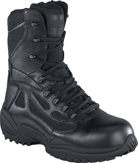 Reebok Womens Rapid Response 8 inch Black Side Zip Composite Toe Tactical Boots - RB874