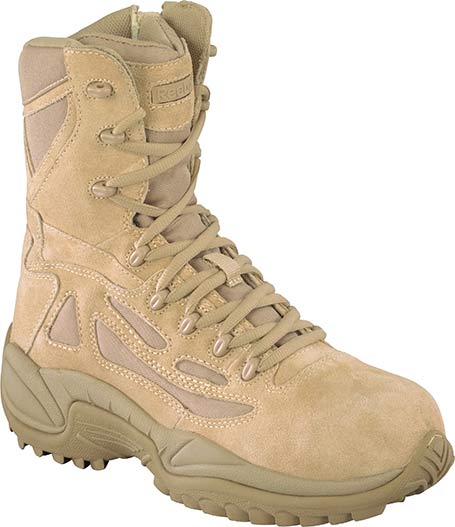 Reebok Mens Rapid Response 8 inch Desert Tan Side Zip Composite Toe Military Boots - RB8894