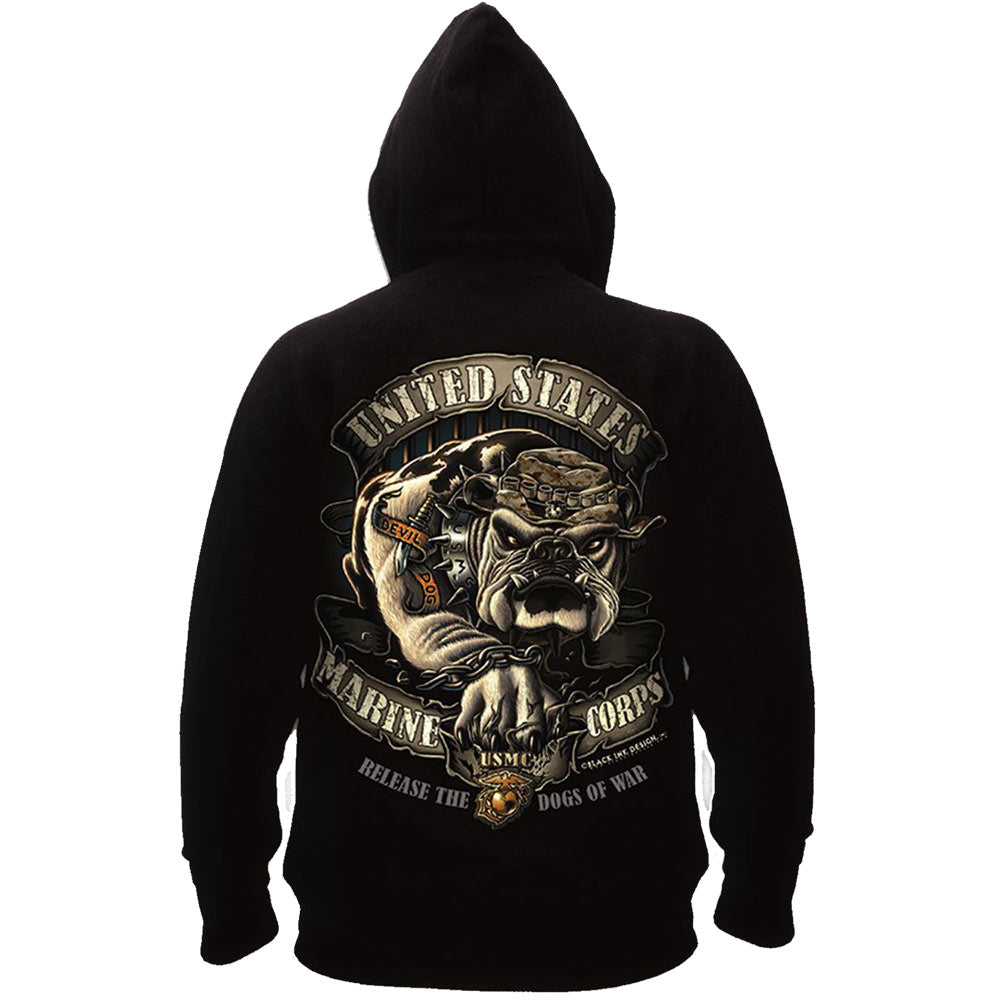 Black Ink USMC Bulldog Hooded Sweatshirt