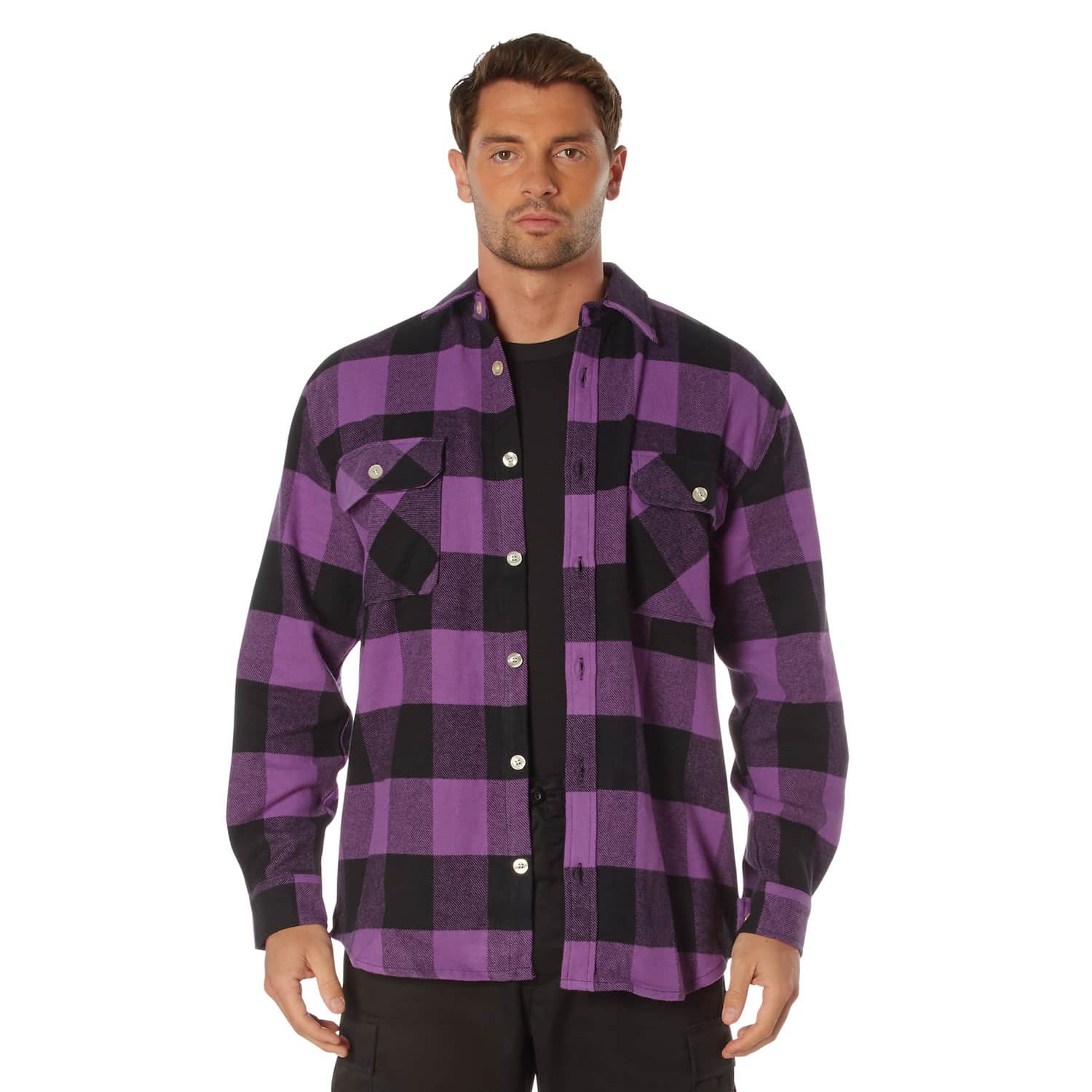 Heavyweight Men's Purple and Black Plaid Flannel Shirt