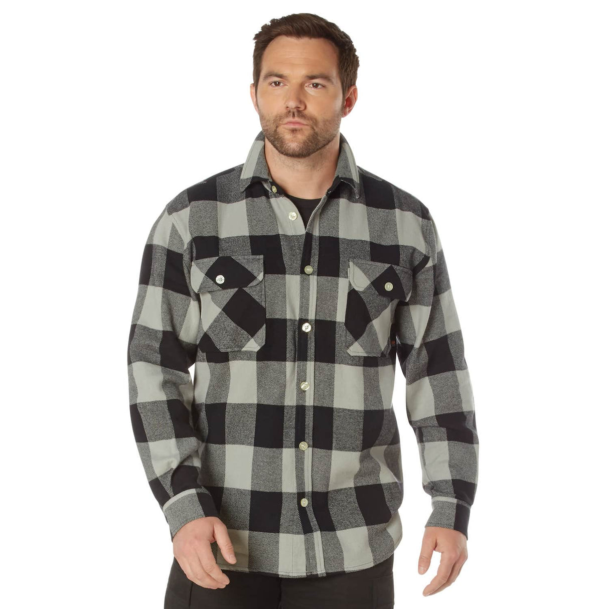 Heavyweight Gray Buffalo Plaid Flannel Shirt
