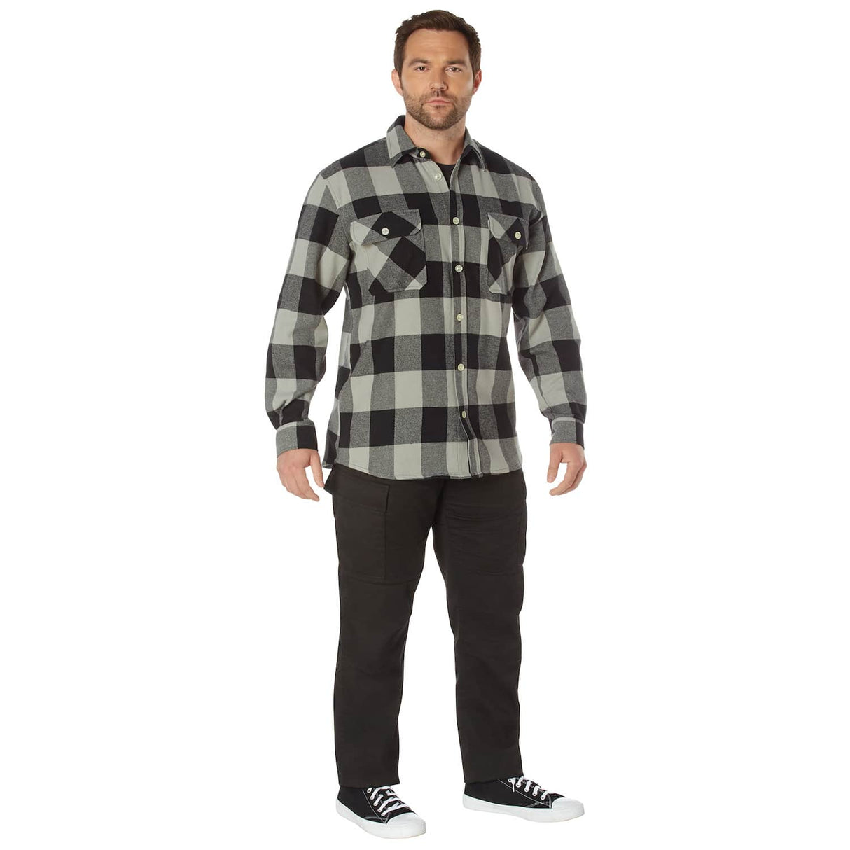 Heavyweight Gray Buffalo Plaid Flannel Shirt