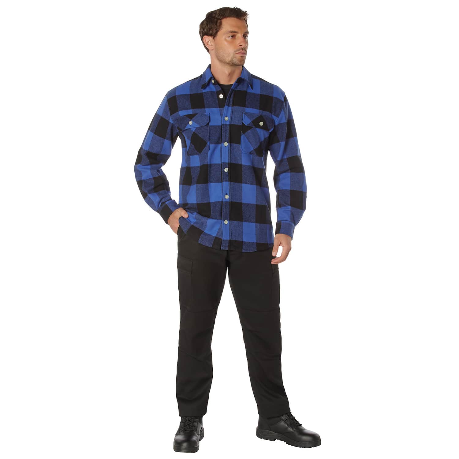 Heavyweight Men's Blue and Black Plaid Flannel Shirt