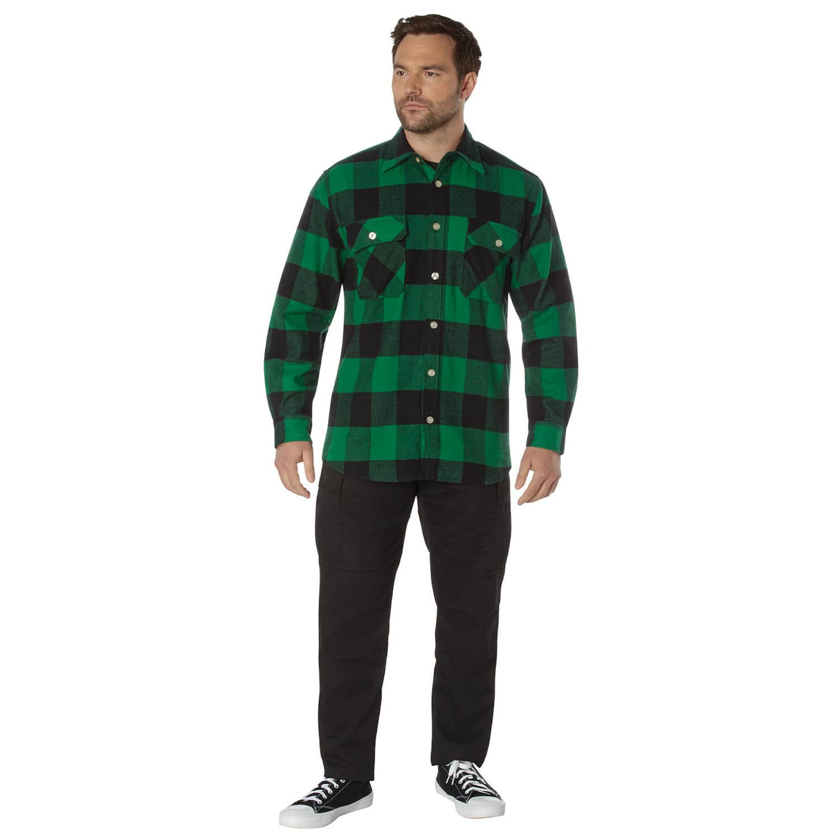 Heavyweight Green Buffalo Plaid Flannel Shirt