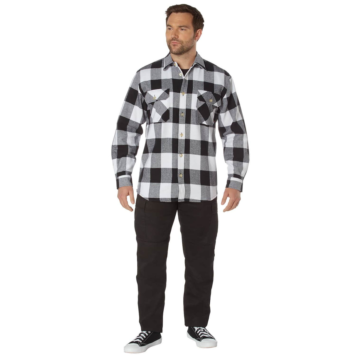 Heavyweight White and Black Buffalo Plaid Flannel Shirt