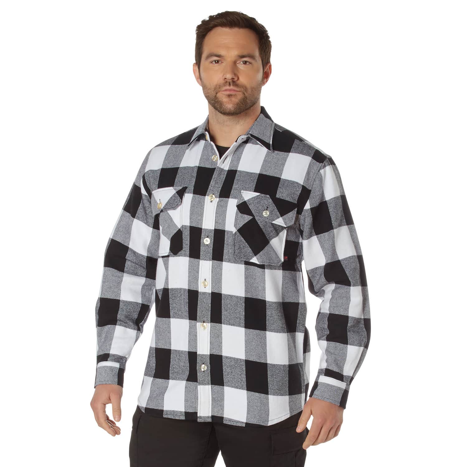 Heavyweight Men's White and Black Plaid Flannel Shirt