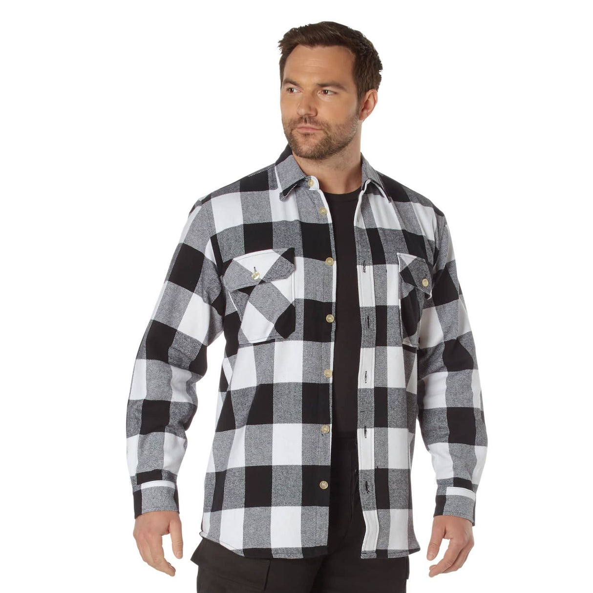 Heavyweight White and Black Buffalo Plaid Flannel Shirt