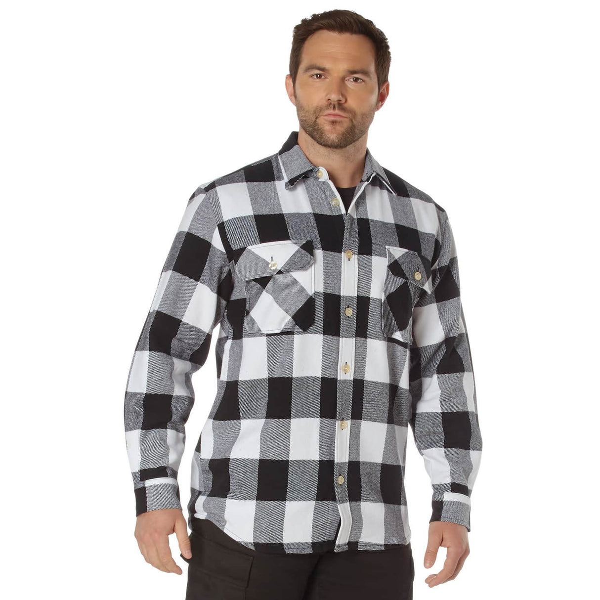 Heavyweight White and Black Buffalo Plaid Flannel Shirt