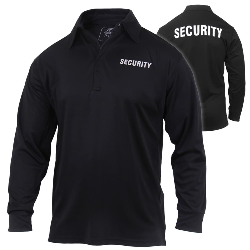 Security Black Moisture Wicking Long Sleeve Polo Shirt
